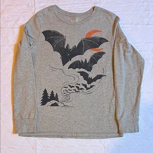 Peek Gray and Orange Bat Print Long Sleeve Tee